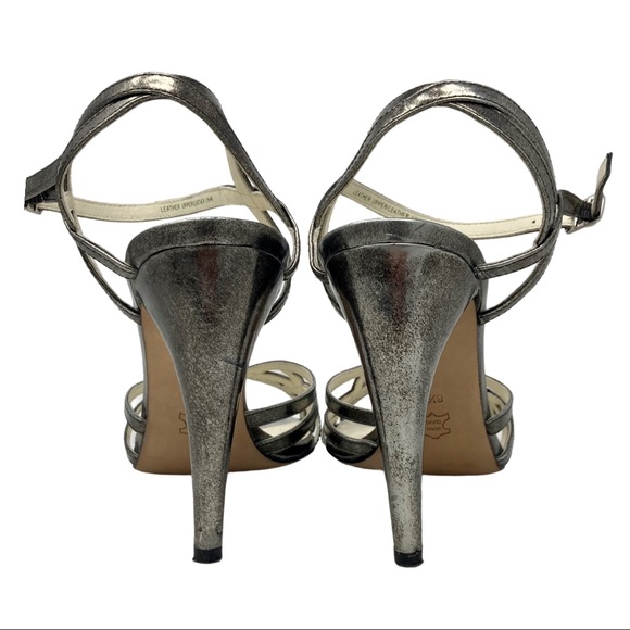 VIA SPIGA Metallic Pewter Strappy Open-Toe Heels - Picture 9 of 12